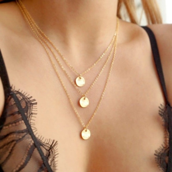 Gold 3 Three Strand Disc Necklace - Picture 1 of 4